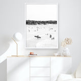 Shop Byron Surfer II B&W Photo Art Print a coastal themed photography wall art print from The Print Emporium wall artwork collection - Buy Australian made fine art poster and framed prints for the home and your interior decor, TPE-1009-AP