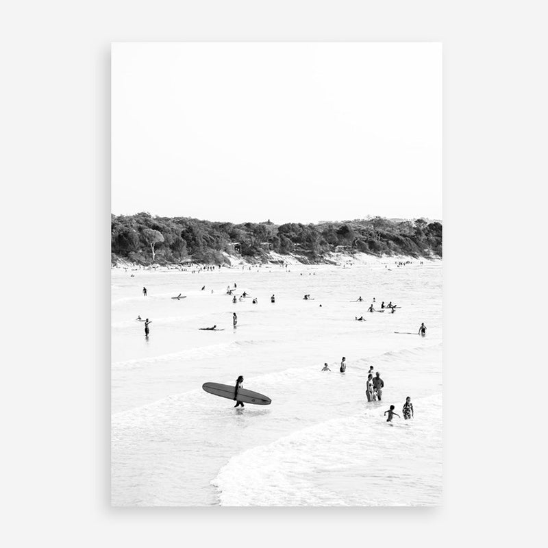 Shop Byron Surfer II B&W Photo Art Print a coastal themed photography wall art print from The Print Emporium wall artwork collection - Buy Australian made fine art poster and framed prints for the home and your interior decor, TPE-1009-AP