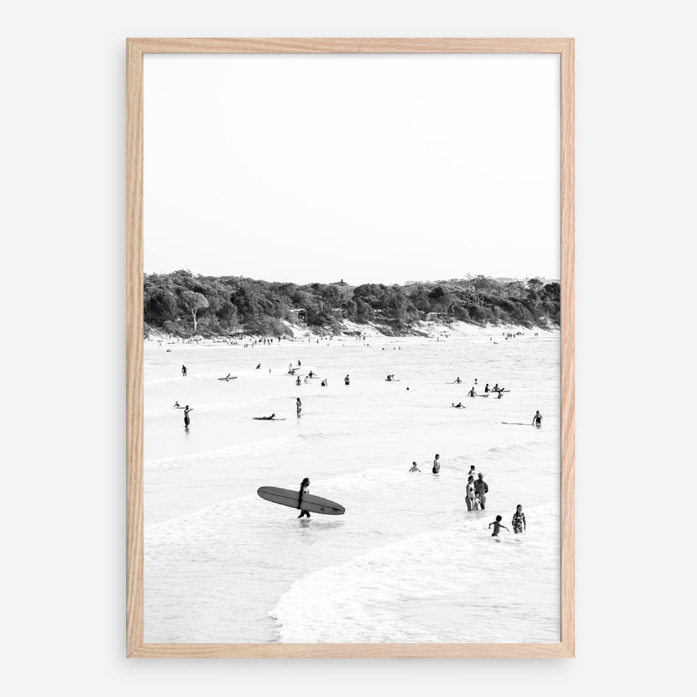 Shop Byron Surfer II B&W Photo Art Print a coastal themed photography wall art print from The Print Emporium wall artwork collection - Buy Australian made fine art poster and framed prints for the home and your interior decor, TPE-1009-AP
