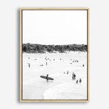 Shop Byron Surfer II B&W Photo Canvas Print a coastal themed photography framed stretched canvas print from The Print Emporium wall artwork collection - Buy Australian made prints for the home and your interior decor space, TPE-1009-CA-35X46-NF