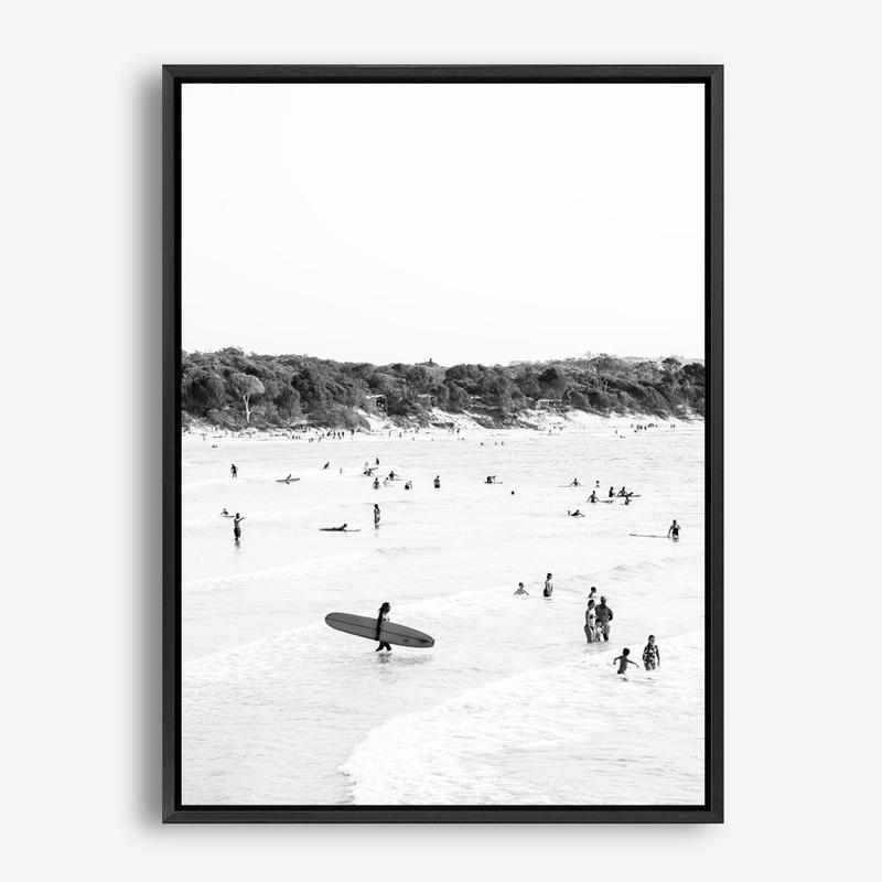 Shop Byron Surfer II B&W Photo Canvas Print a coastal themed photography framed stretched canvas print from The Print Emporium wall artwork collection - Buy Australian made prints for the home and your interior decor space, TPE-1009-CA-35X46-NF