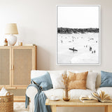 Shop Byron Surfer II B&W Photo Canvas Print a coastal themed photography framed stretched canvas print from The Print Emporium wall artwork collection - Buy Australian made prints for the home and your interior decor space, TPE-1009-CA-35X46-NF