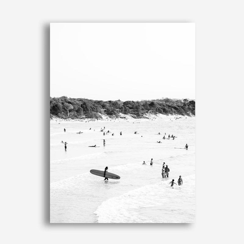 Shop Byron Surfer II B&W Photo Canvas Print a coastal themed photography framed stretched canvas print from The Print Emporium wall artwork collection - Buy Australian made prints for the home and your interior decor space, TPE-1009-CA-35X46-NF