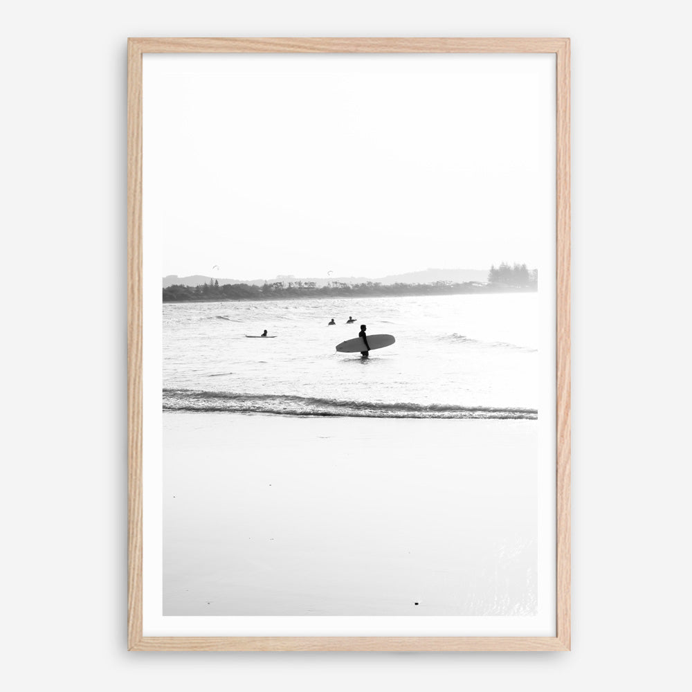 Shop Byron Surfer III B&W Photo Art Print a coastal themed photography wall art print from The Print Emporium wall artwork collection - Buy Australian made fine art poster and framed prints for the home and your interior decor, TPE-1047-AP