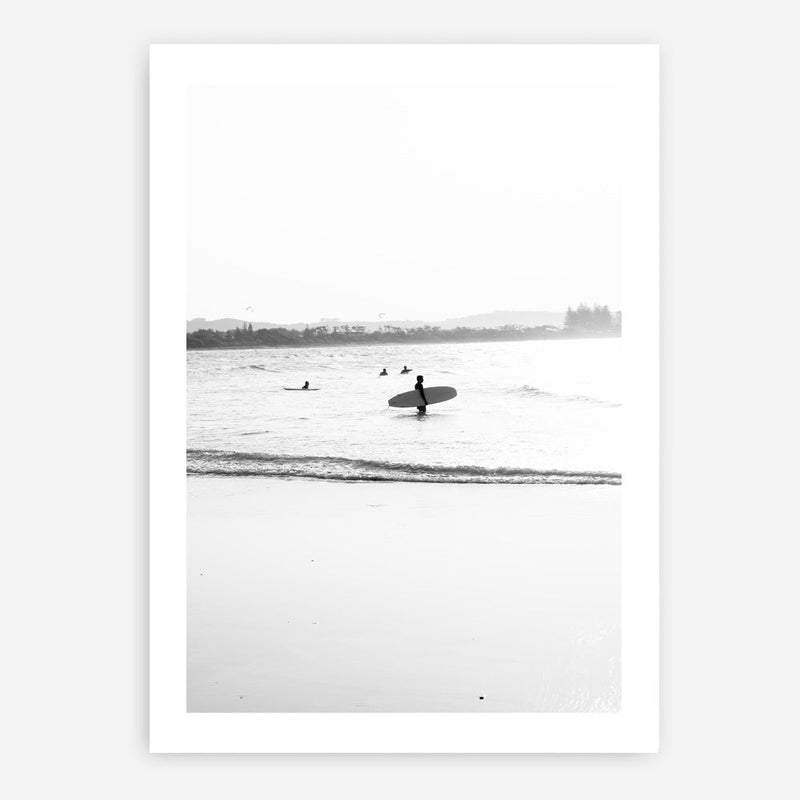 Shop Byron Surfer III B&W Photo Art Print a coastal themed photography wall art print from The Print Emporium wall artwork collection - Buy Australian made fine art poster and framed prints for the home and your interior decor, TPE-1047-AP