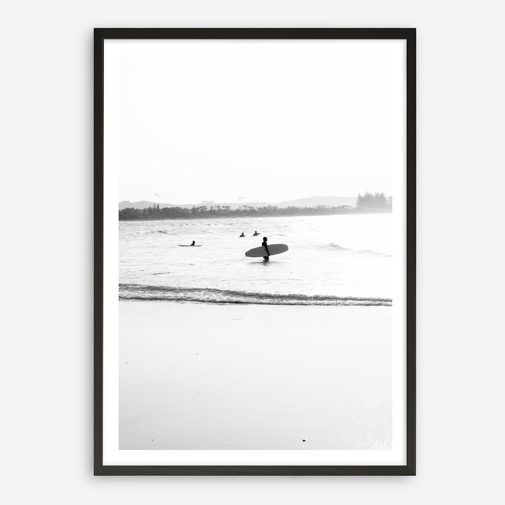 Shop Byron Surfer III B&W Photo Art Print a coastal themed photography wall art print from The Print Emporium wall artwork collection - Buy Australian made fine art poster and framed prints for the home and your interior decor, TPE-1047-AP