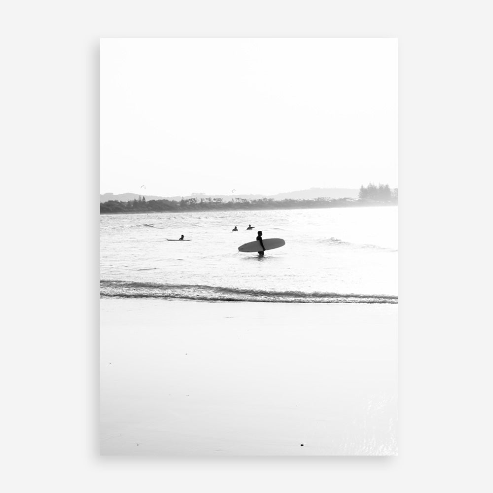 Shop Byron Surfer III B&W Photo Art Print a coastal themed photography wall art print from The Print Emporium wall artwork collection - Buy Australian made fine art poster and framed prints for the home and your interior decor, TPE-1047-AP