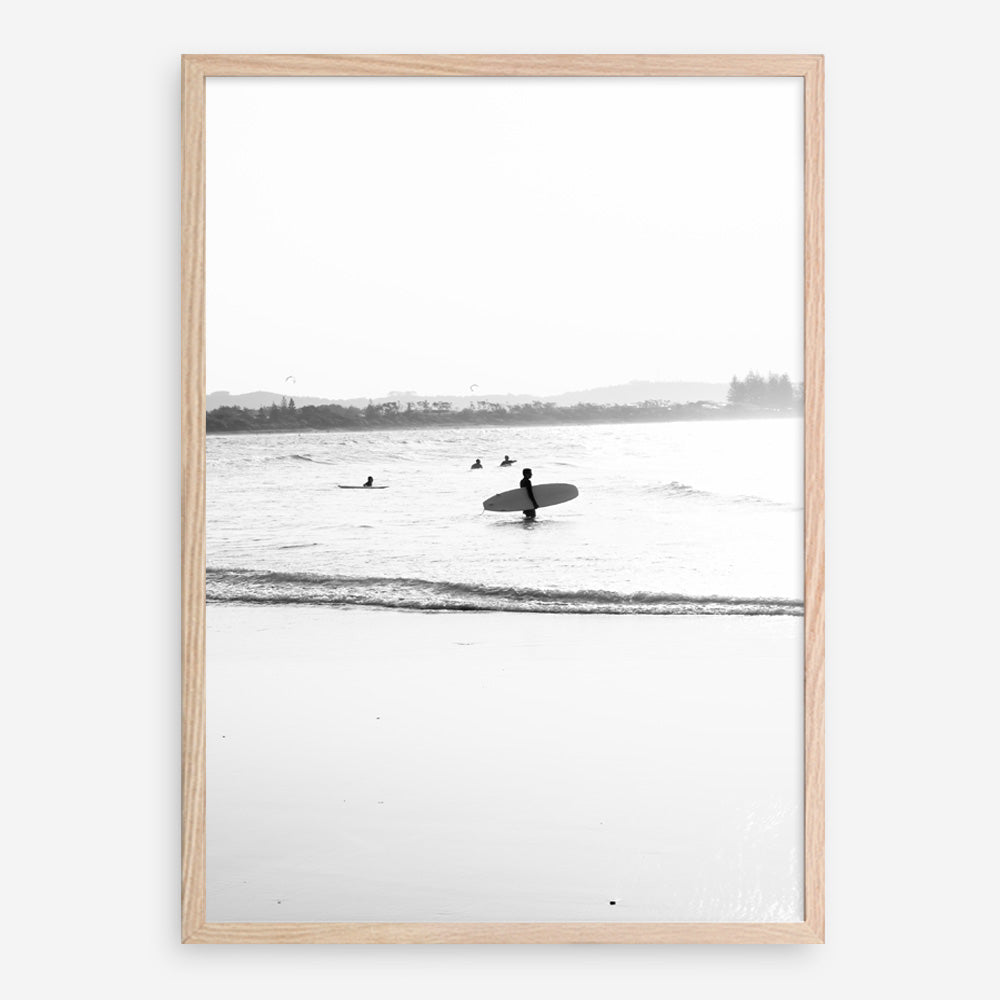 Shop Byron Surfer III B&W Photo Art Print a coastal themed photography wall art print from The Print Emporium wall artwork collection - Buy Australian made fine art poster and framed prints for the home and your interior decor, TPE-1047-AP
