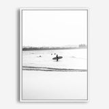 Shop Byron Surfer III B&W Photo Canvas Print a coastal themed photography framed stretched canvas print from The Print Emporium wall artwork collection - Buy Australian made prints for the home and your interior decor space, TPE-1047-CA-35X46-NF