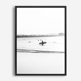 Shop Byron Surfer III B&W Photo Canvas Print a coastal themed photography framed stretched canvas print from The Print Emporium wall artwork collection - Buy Australian made prints for the home and your interior decor space, TPE-1047-CA-35X46-NF