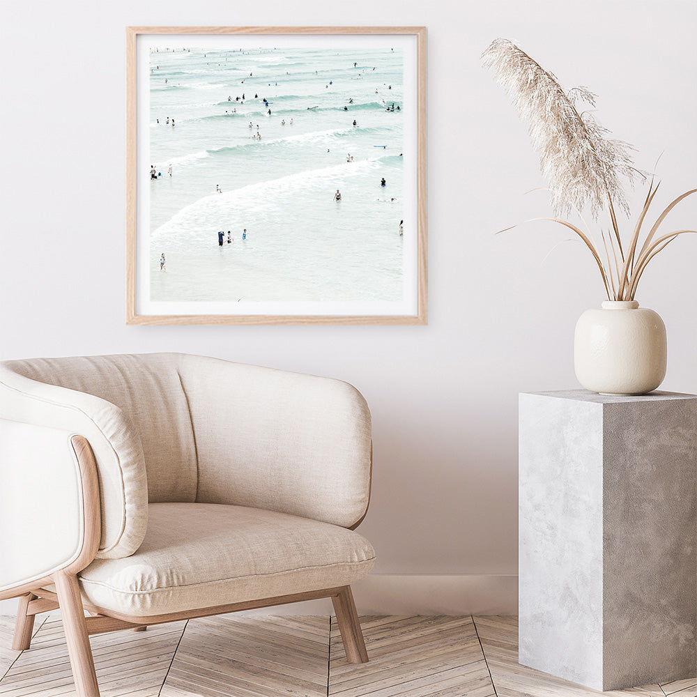 Shop Byron Swimmers (Square) Photo Art Print a coastal themed photography wall art print from The Print Emporium wall artwork collection - Buy Australian made fine art poster and framed prints for the home and your interior decor, TPE-1022-AP