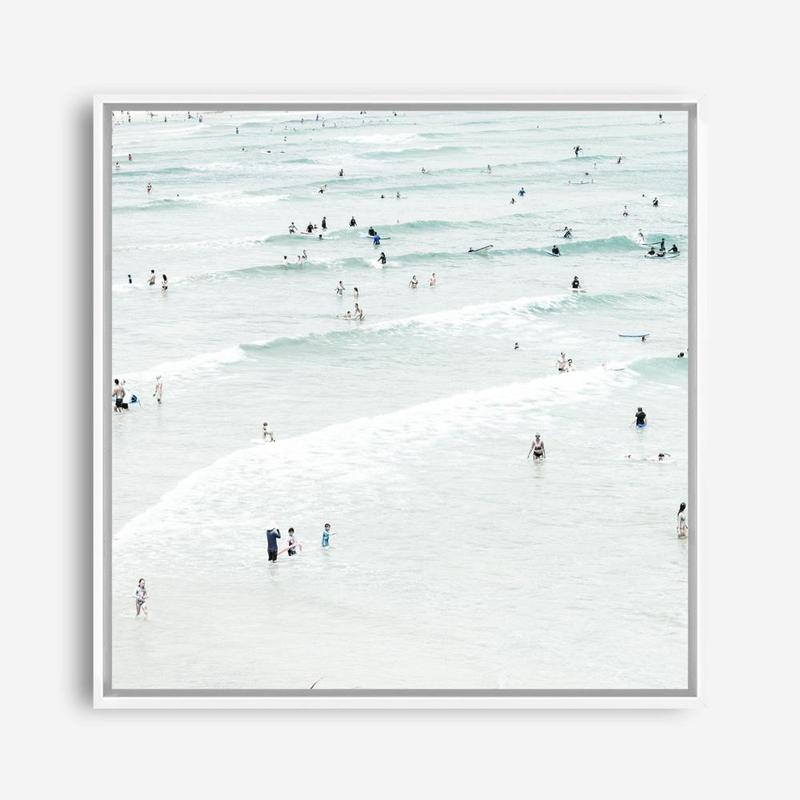 Shop Byron Swimmers (Square) Photo Canvas a coastal themed photography framed stretched canvas print from The Print Emporium wall artwork collection - Buy Australian made prints for the home and your interior decor space, TPE-1022-CA-40X40-NF