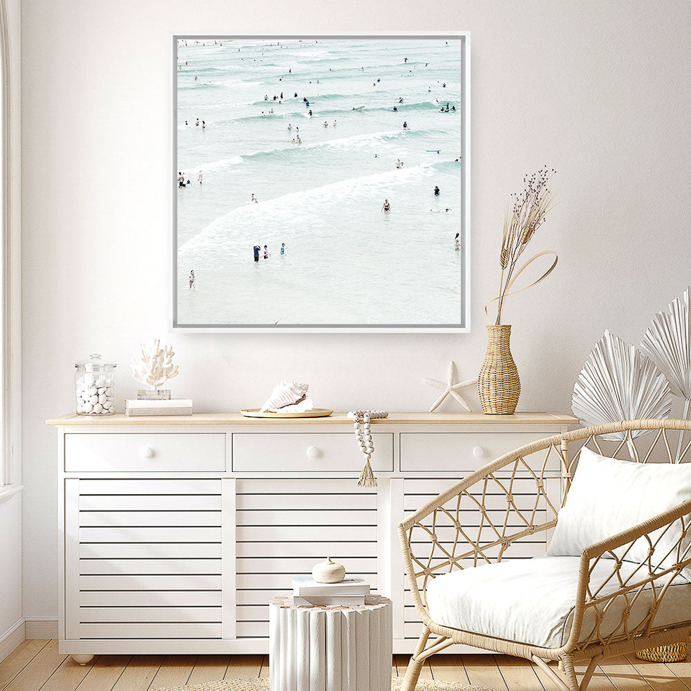 Shop Byron Swimmers (Square) Photo Canvas a coastal themed photography framed stretched canvas print from The Print Emporium wall artwork collection - Buy Australian made prints for the home and your interior decor space, TPE-1022-CA-40X40-NF