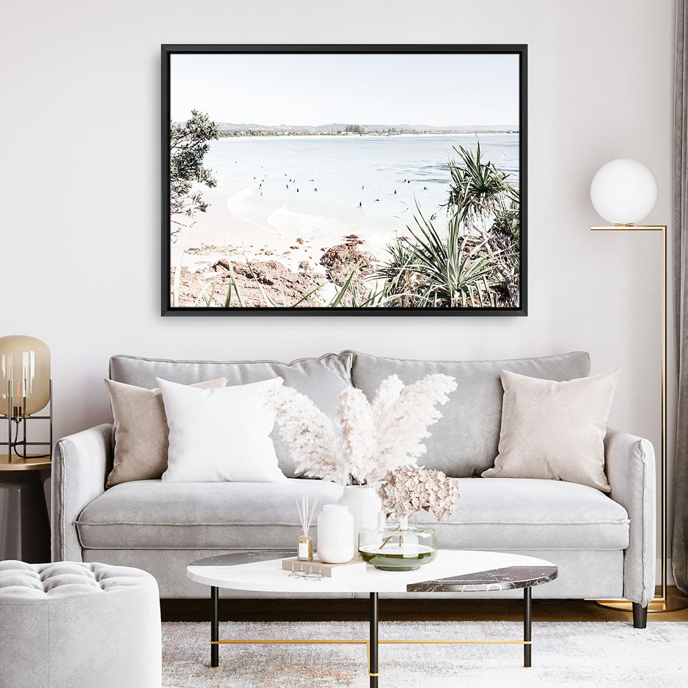 Shop Byron The Pass I Photo Canvas Print a coastal themed photography framed stretched canvas print from The Print Emporium wall artwork collection - Buy Australian made prints for the home and your interior decor space, TPE-1003-CA-35X46-NF