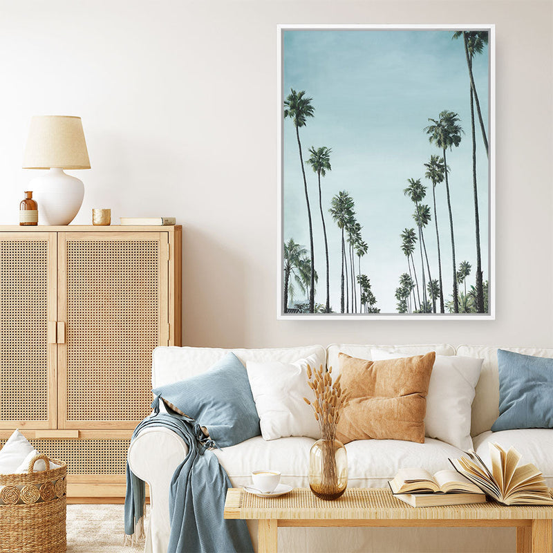Shop California Palms Canvas Print a coastal themed painted framed canvas wall art print from The Print Emporium artwork collection - Buy Australian made fine art painting style stretched canvas prints for the home and your interior decor space, TPE-044-CA-35X46-NF