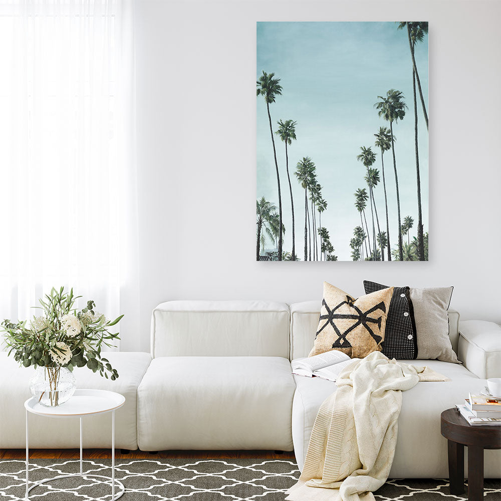 Shop California Palms Canvas Print a coastal themed painted framed canvas wall art print from The Print Emporium artwork collection - Buy Australian made fine art painting style stretched canvas prints for the home and your interior decor space, TPE-044-CA-35X46-NF