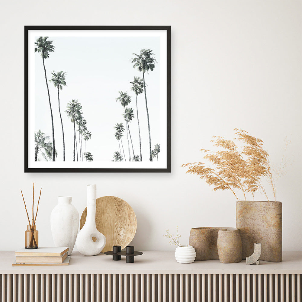 Shop California Palms II (Square) Art Print a coastal themed painted wall art print from The Print Emporium wall artwork collection - Buy Australian made fine art painting style poster and framed prints for the home and your interior decor room, TPE-481-AP