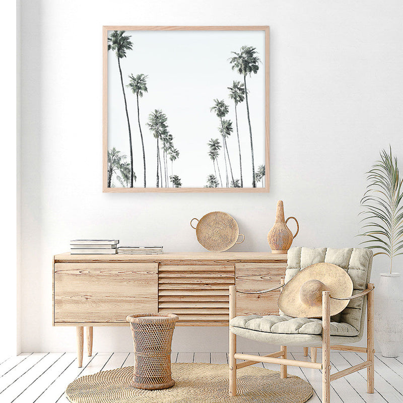 Shop California Palms II (Square) Art Print a coastal themed painted wall art print from The Print Emporium wall artwork collection - Buy Australian made fine art painting style poster and framed prints for the home and your interior decor room, TPE-481-AP