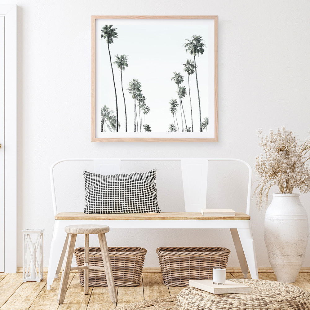 Shop California Palms II (Square) Art Print a coastal themed painted wall art print from The Print Emporium wall artwork collection - Buy Australian made fine art painting style poster and framed prints for the home and your interior decor room, TPE-481-AP
