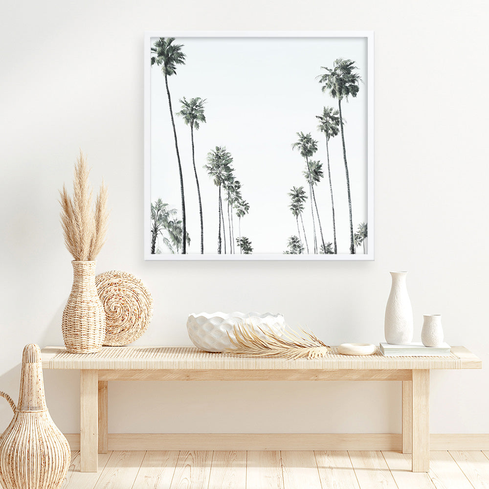 Shop California Palms II (Square) Art Print a coastal themed painted wall art print from The Print Emporium wall artwork collection - Buy Australian made fine art painting style poster and framed prints for the home and your interior decor room, TPE-481-AP