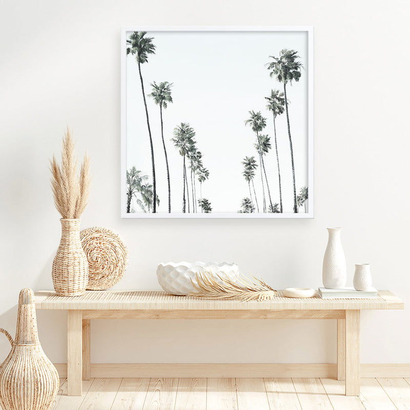 Shop California Palms II (Square) Art Print a coastal themed painted wall art print from The Print Emporium wall artwork collection - Buy Australian made fine art painting style poster and framed prints for the home and your interior decor room, TPE-481-AP