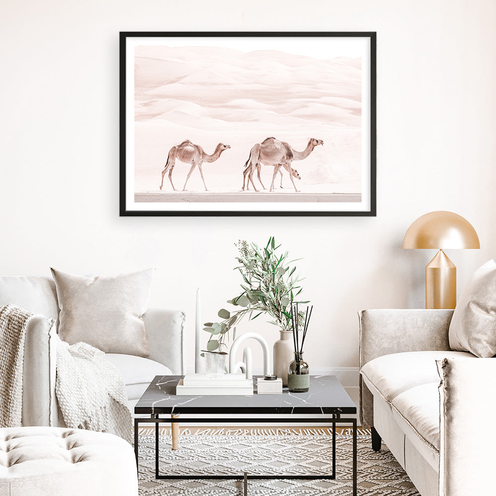 Shop Camel Highway Photo Art Print a Moroccan desert boho themed photography wall art print from The Print Emporium wall artwork collection - Buy Australian made fine art poster and framed prints for the home and your interior decor room, TPE-831-AP