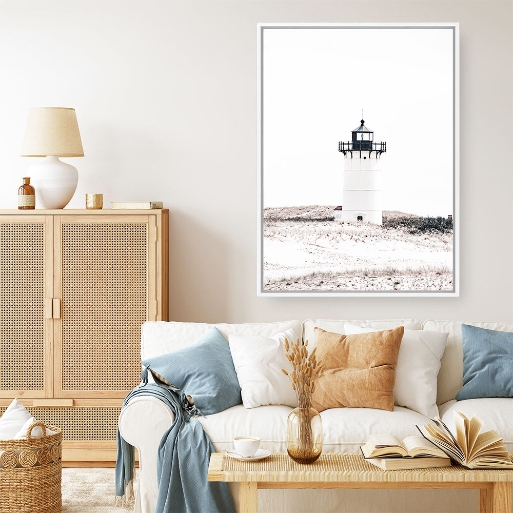 Shop Cape Cod Lighthouse I Photo Canvas Print a coastal themed photography framed stretched canvas print from The Print Emporium wall artwork collection - Buy Australian made prints for the home and your interior decor space, TPE-801-CA-35X46-NF