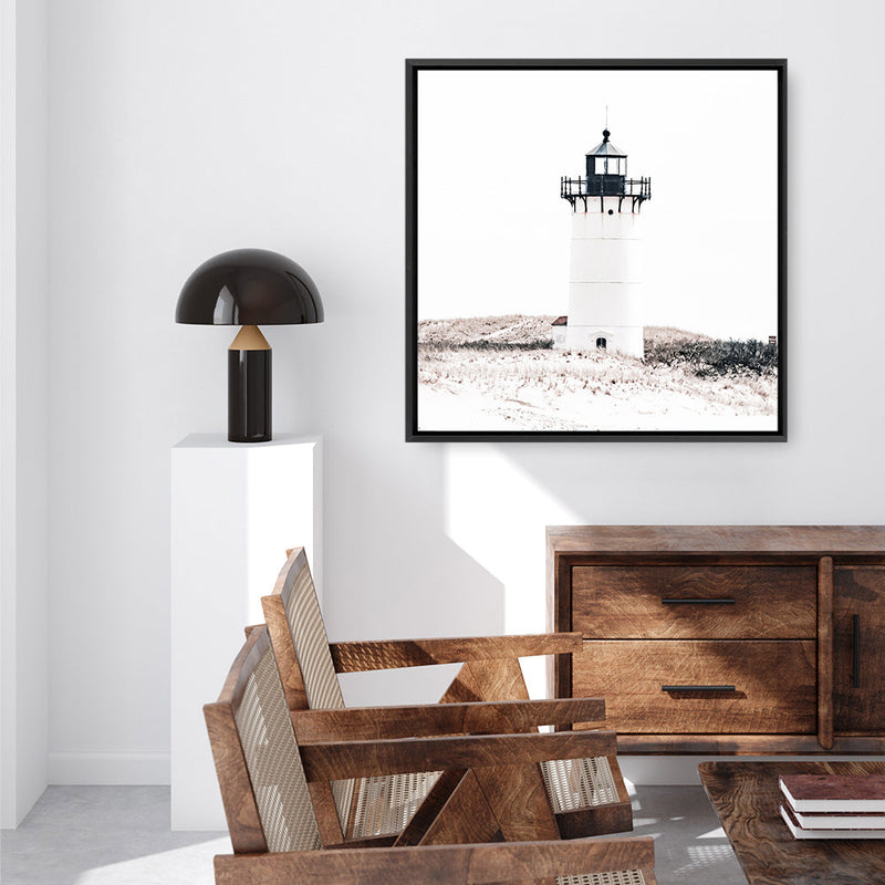 Shop Cape Cod Lighthouse I (Square) Photo Canvas a coastal themed photography framed stretched canvas print from The Print Emporium wall artwork collection - Buy Australian made prints for the home and your interior decor space, TPE-804-CA-40X40-NF