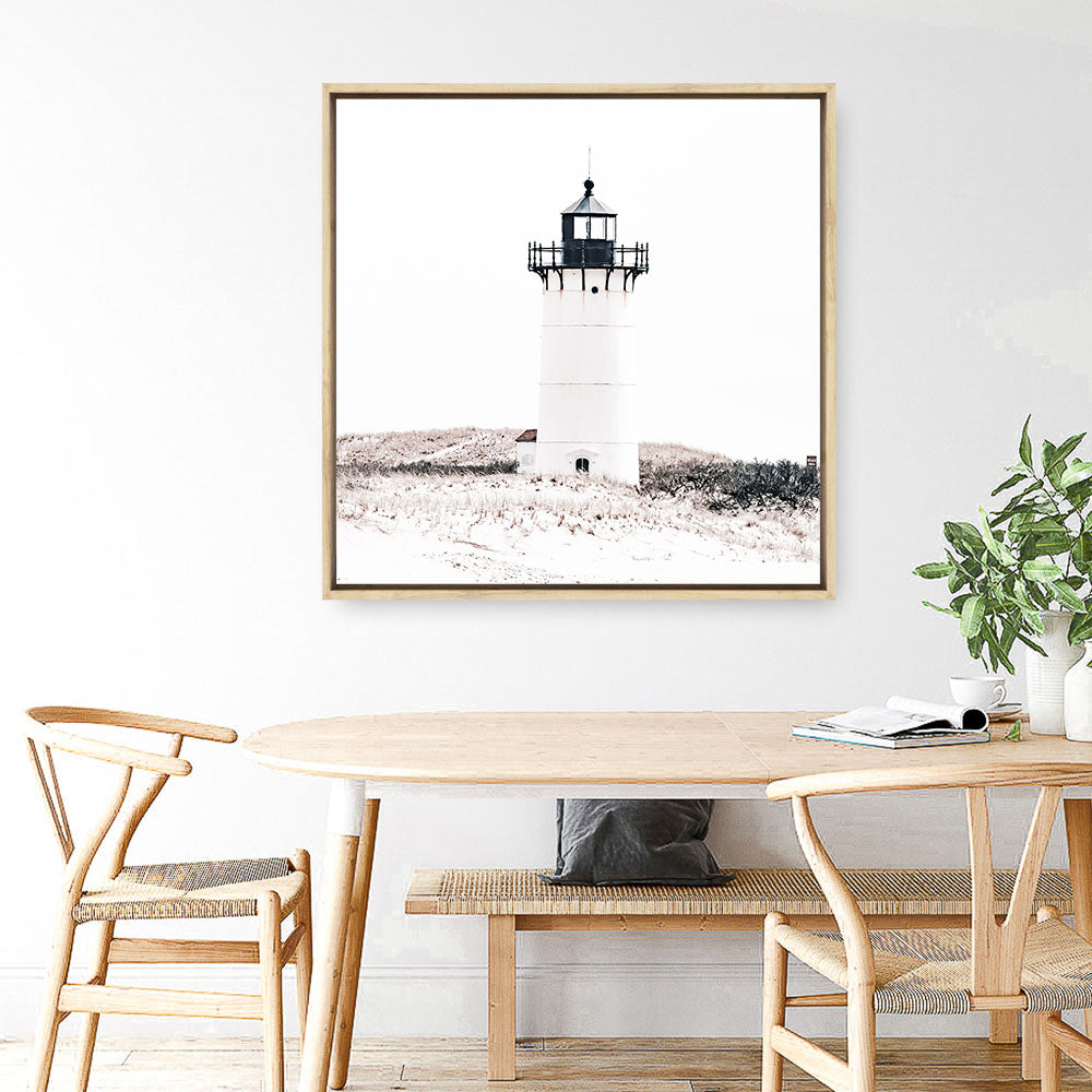 Shop Cape Cod Lighthouse I (Square) Photo Canvas a coastal themed photography framed stretched canvas print from The Print Emporium wall artwork collection - Buy Australian made prints for the home and your interior decor space, TPE-804-CA-40X40-NF