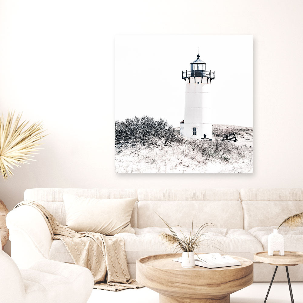 Shop Cape Cod Lighthouse II (Square) Photo Canvas a coastal themed photography framed stretched canvas print from The Print Emporium wall artwork collection - Buy Australian made prints for the home and your interior decor space, TPE-803-CA-40X40-NF