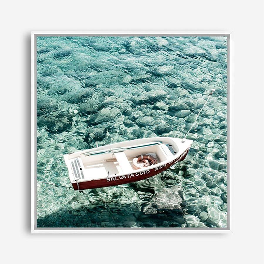 Shop Capri Boat I (Square) Photo Canvas a coastal themed photography framed stretched canvas print from The Print Emporium wall artwork collection - Buy Australian made prints for the home and your interior decor space, TPE-945-CA-40X40-NF