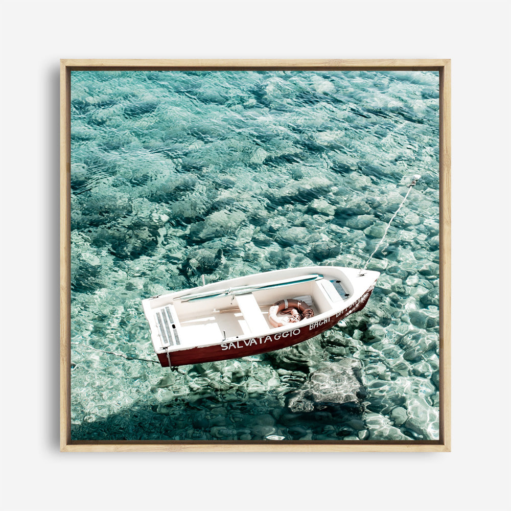Shop Capri Boat I (Square) Photo Canvas a coastal themed photography framed stretched canvas print from The Print Emporium wall artwork collection - Buy Australian made prints for the home and your interior decor space, TPE-945-CA-40X40-NF
