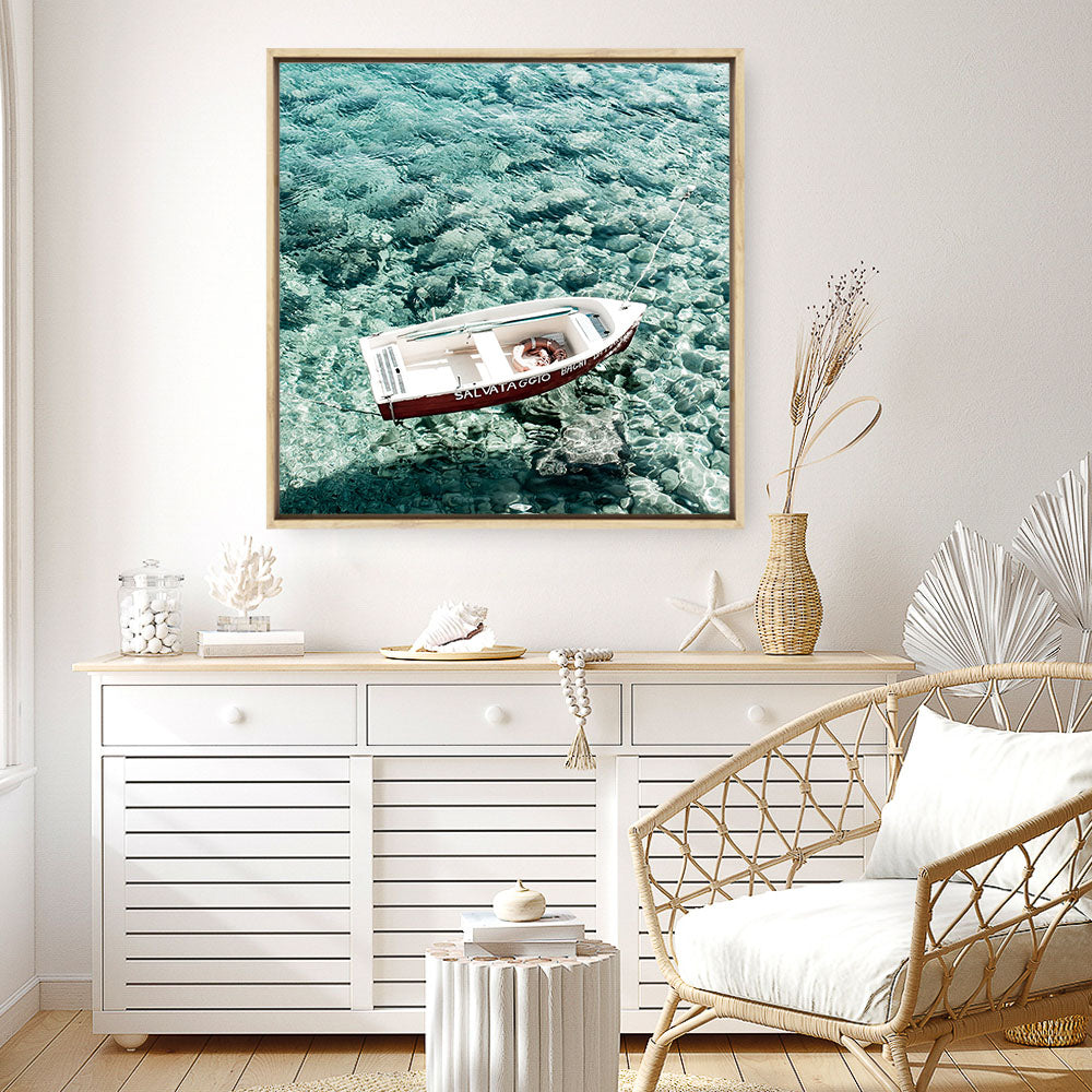 Shop Capri Boat I (Square) Photo Canvas a coastal themed photography framed stretched canvas print from The Print Emporium wall artwork collection - Buy Australian made prints for the home and your interior decor space, TPE-945-CA-40X40-NF