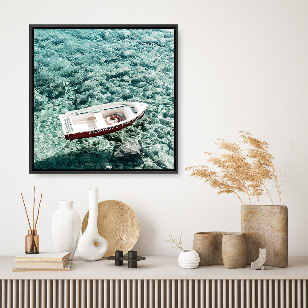 Shop Capri Boat I (Square) Photo Canvas a coastal themed photography framed stretched canvas print from The Print Emporium wall artwork collection - Buy Australian made prints for the home and your interior decor space, TPE-945-CA-40X40-NF
