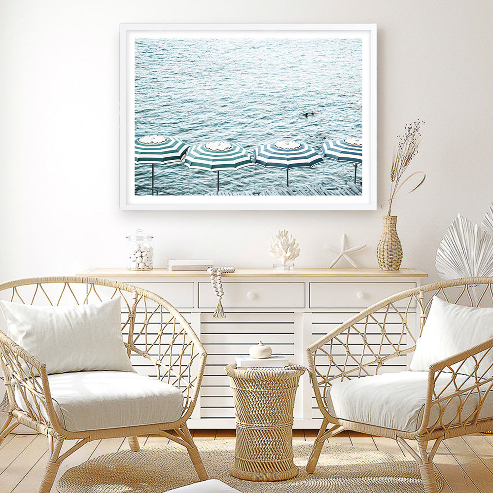 Shop Capri Island Umbrellas Photo Art Print a coastal themed photography wall art print from The Print Emporium wall artwork collection - Buy Australian made fine art poster and framed prints for the home and your interior decor, TPE-872-AP