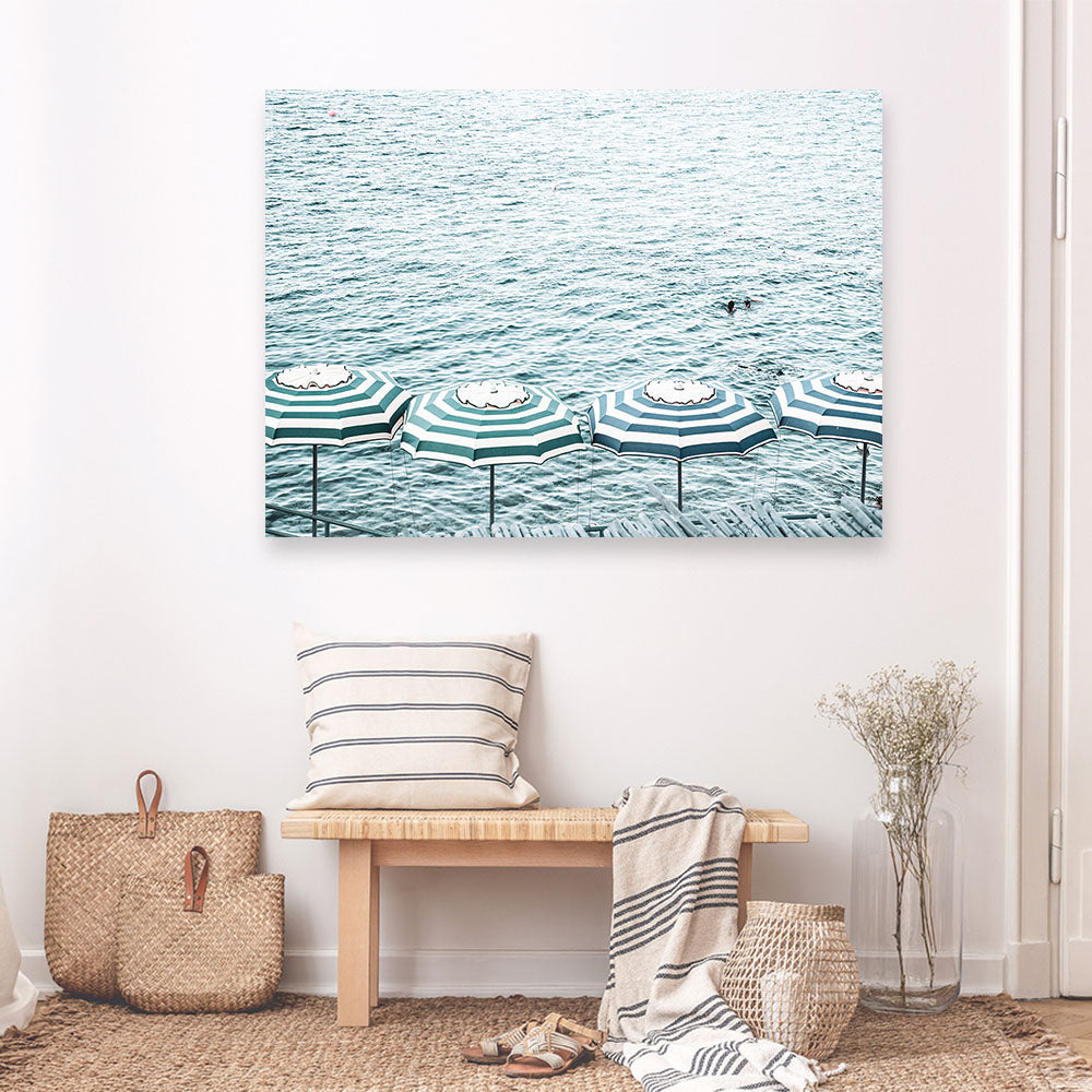 Shop Capri Island Umbrellas Photo Canvas Print a coastal themed photography framed stretched canvas print from The Print Emporium wall artwork collection - Buy Australian made prints for the home and your interior decor space, TPE-872-CA-35X46-NF
