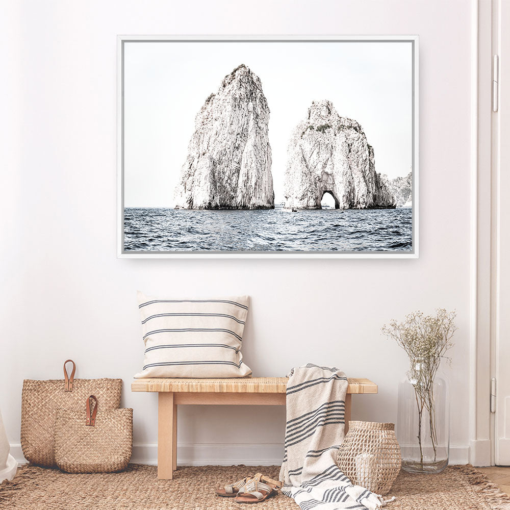 Shop Capri Rocks Photo Canvas Print a coastal themed photography framed stretched canvas print from The Print Emporium wall artwork collection - Buy Australian made prints for the home and your interior decor space, TPE-902-CA-35X46-NF