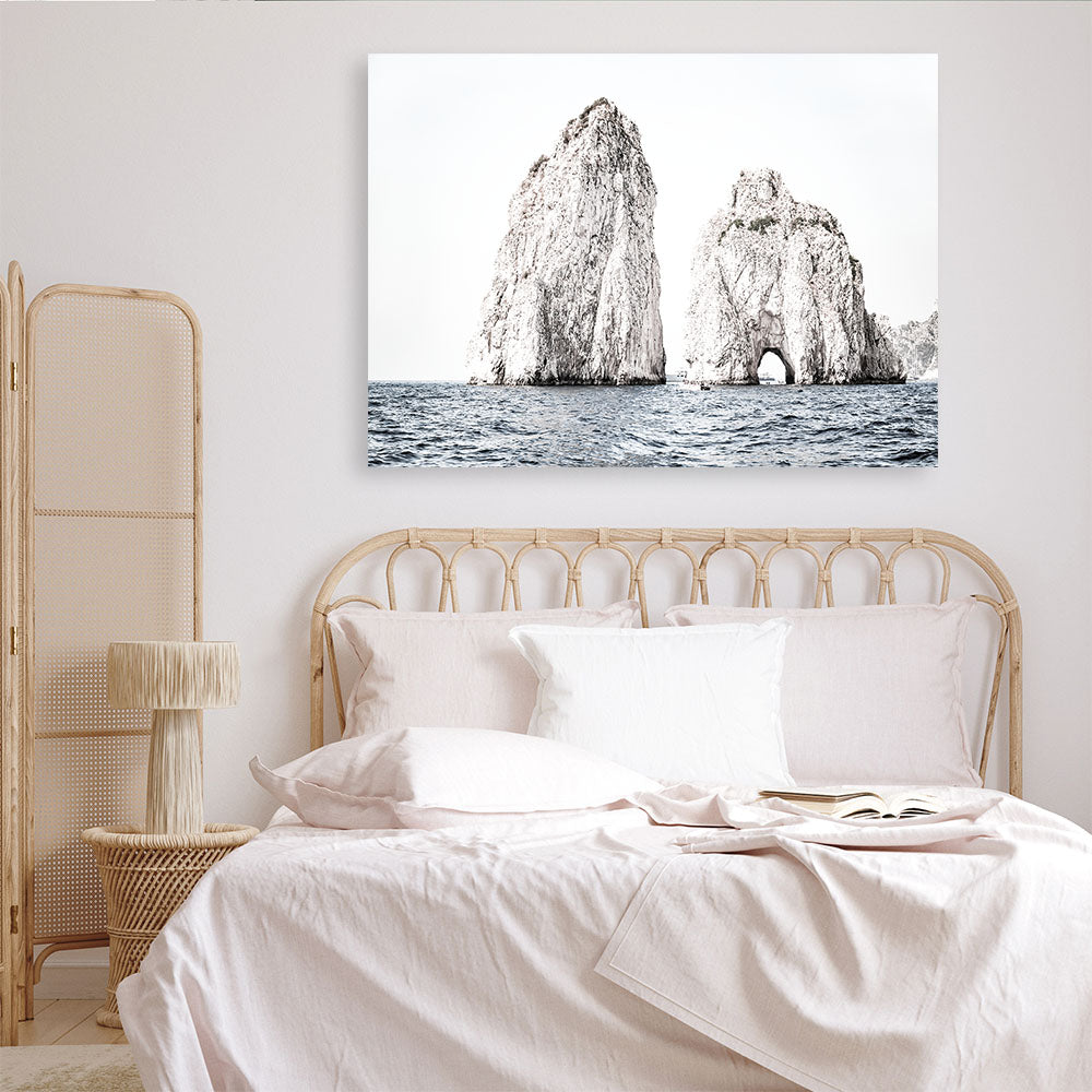 Shop Capri Rocks Photo Canvas Print a coastal themed photography framed stretched canvas print from The Print Emporium wall artwork collection - Buy Australian made prints for the home and your interior decor space, TPE-902-CA-35X46-NF
