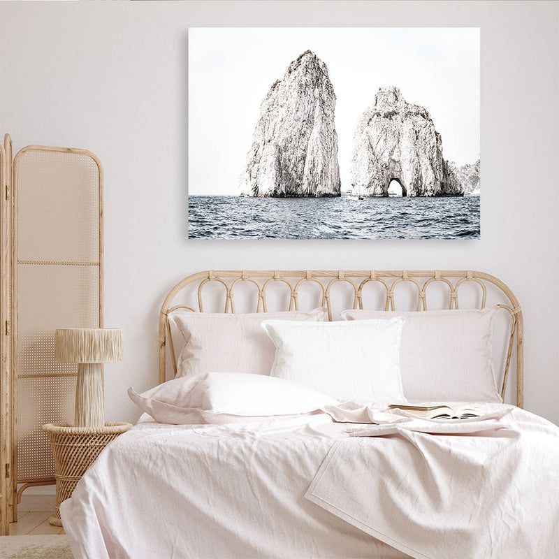 Shop Capri Rocks Photo Canvas Print a coastal themed photography framed stretched canvas print from The Print Emporium wall artwork collection - Buy Australian made prints for the home and your interior decor space, TPE-902-CA-35X46-NF