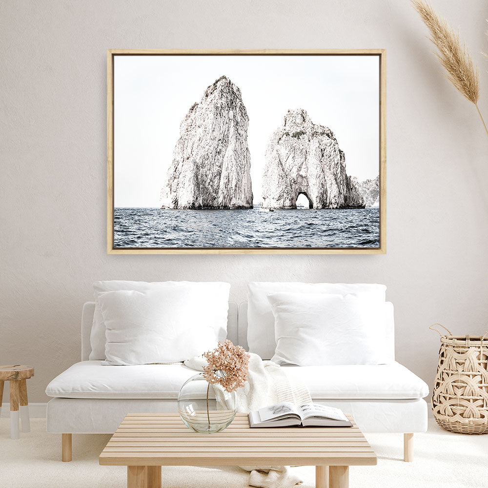 Shop Capri Rocks Photo Canvas Print a coastal themed photography framed stretched canvas print from The Print Emporium wall artwork collection - Buy Australian made prints for the home and your interior decor space, TPE-902-CA-35X46-NF