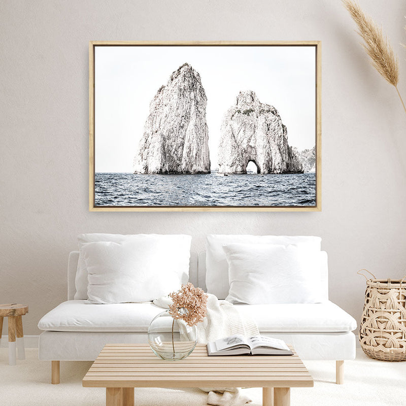 Shop Capri Rocks Photo Canvas Print a coastal themed photography framed stretched canvas print from The Print Emporium wall artwork collection - Buy Australian made prints for the home and your interior decor space, TPE-902-CA-35X46-NF
