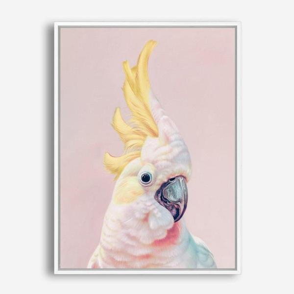 Shop Charlie The Cockatoo (Pink) Canvas Print a painted bird themed framed canvas wall art print from The Print Emporium artwork collection - Buy Australian made fine art painting style stretched canvas prints for the home and your interior decor space, TPE-220-CA-35X46-NF