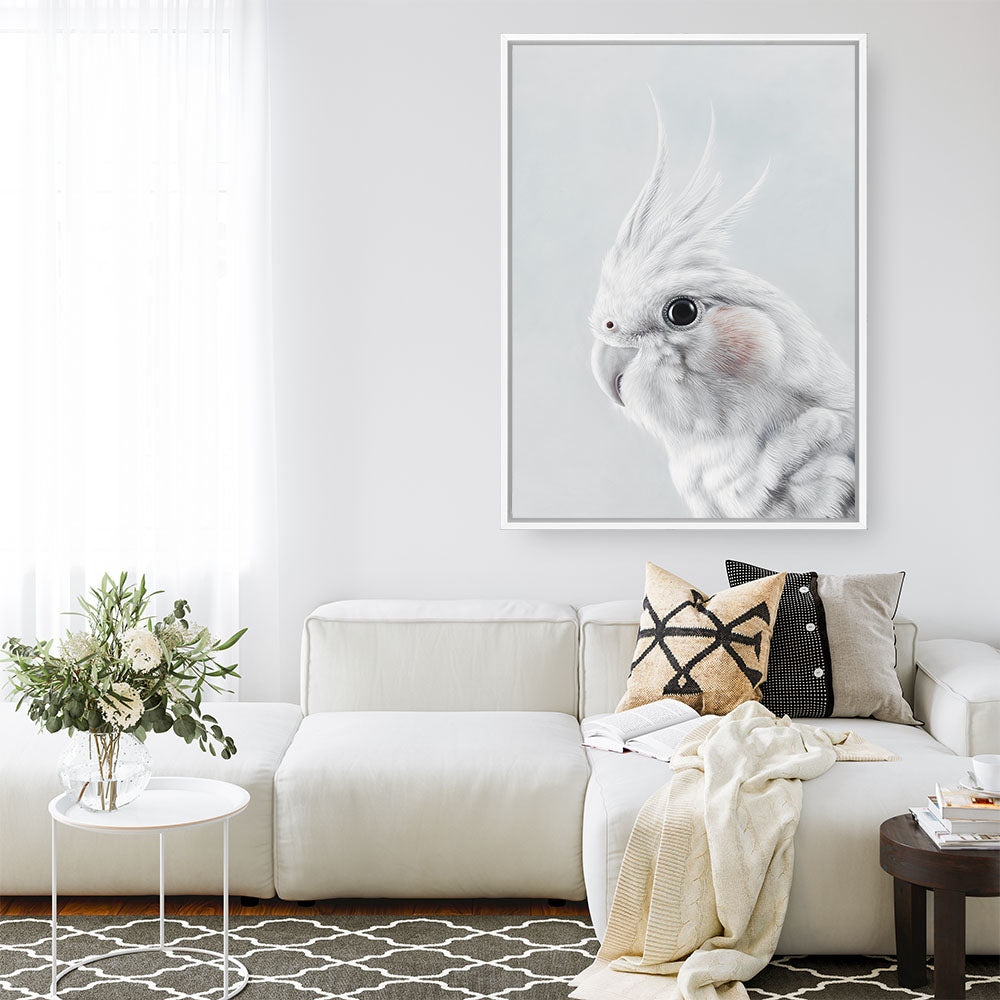 Shop Cockatiel Canvas Print a painted bird themed framed canvas wall art print from The Print Emporium artwork collection - Buy Australian made fine art painting style stretched canvas prints for the home and your interior decor space, TPE-012-CA-35X46-NF