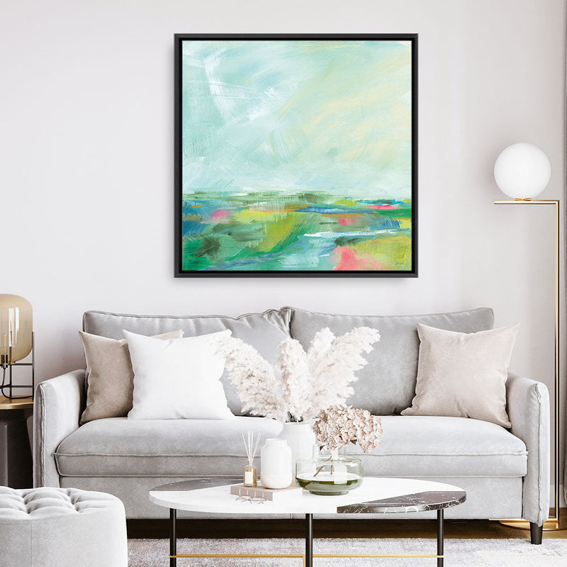 Shop Colorful Horizon Square I (Square) Canvas Print a painted abstract themed framed canvas wall art print from The Print Emporium artwork collection - Buy Australian made fine art painting style stretched canvas prints for the home and your interior decor space, TPE-WA-63752-CA-40X40-NF