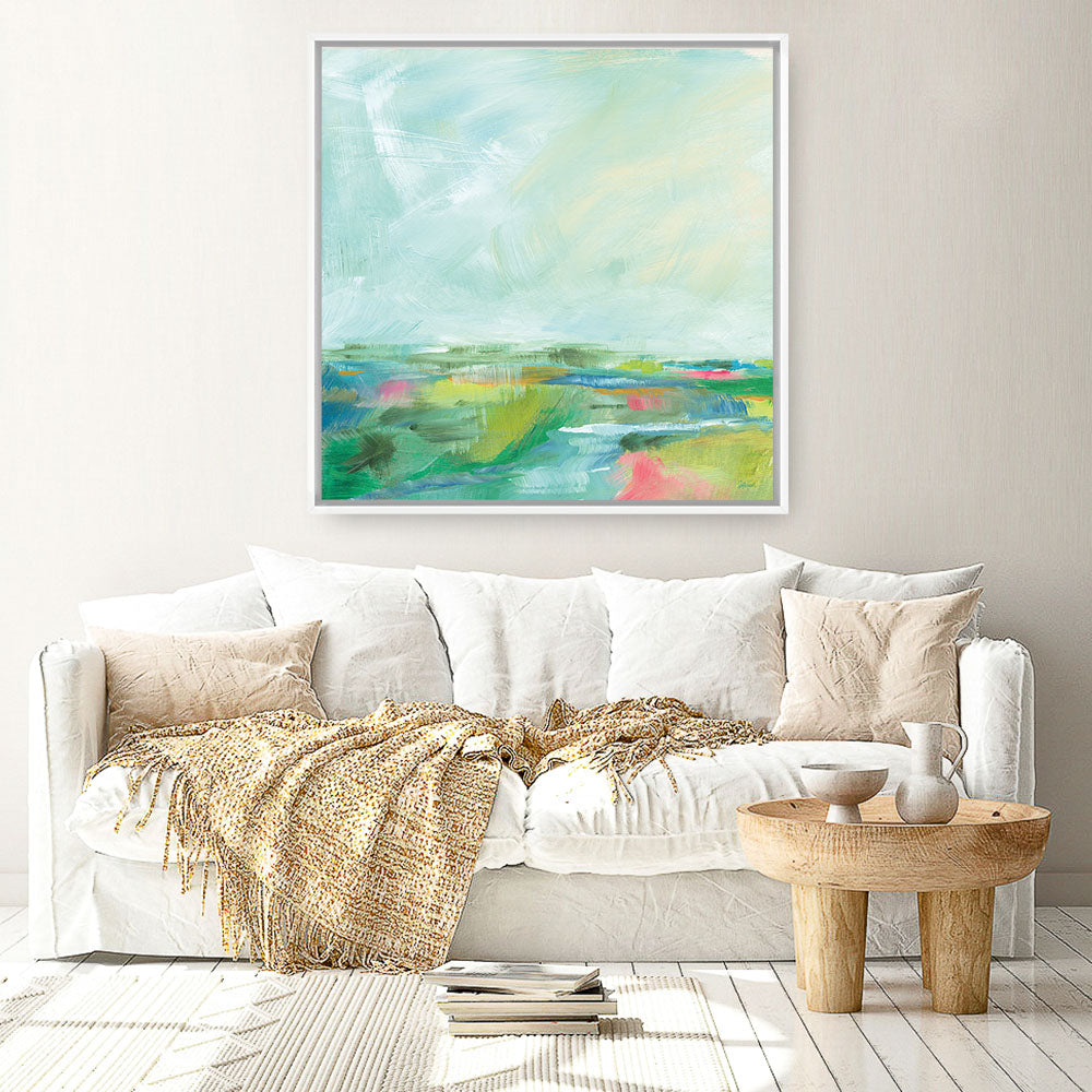 Shop Colorful Horizon Square I (Square) Canvas Print a painted abstract themed framed canvas wall art print from The Print Emporium artwork collection - Buy Australian made fine art painting style stretched canvas prints for the home and your interior decor space, TPE-WA-63752-CA-40X40-NF