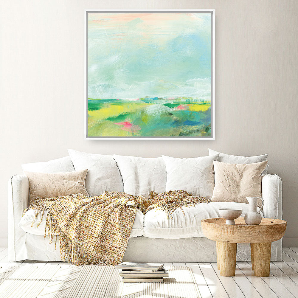 Shop Colorful Horizon Square II (Square) Canvas Print a painted abstract themed framed canvas wall art print from The Print Emporium artwork collection - Buy Australian made fine art painting style stretched canvas prints for the home and your interior decor space, TPE-WA-63753-CA-40X40-NF