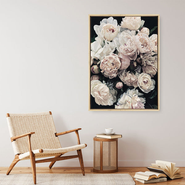 Shop Dark Blooms I Canvas Print a floral themed painted framed canvas wall art print from The Print Emporium artwork collection - Buy Australian made fine art painting style stretched canvas prints for the home and your interior decor space, TPE-322-CA-35X46-NF