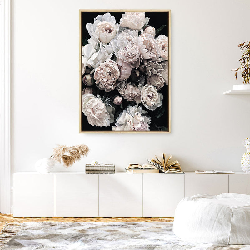 Shop Dark Blooms II Canvas Print a floral themed painted framed canvas wall art print from The Print Emporium artwork collection - Buy Australian made fine art painting style stretched canvas prints for the home and your interior decor space, TPE-348-CA-35X46-NF