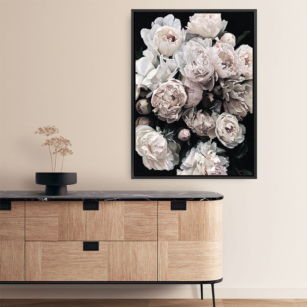 Shop Dark Blooms II Canvas Print a floral themed painted framed canvas wall art print from The Print Emporium artwork collection - Buy Australian made fine art painting style stretched canvas prints for the home and your interior decor space, TPE-348-CA-35X46-NF