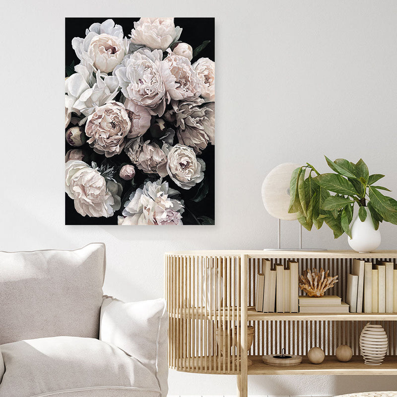Shop Dark Blooms II Canvas Print a floral themed painted framed canvas wall art print from The Print Emporium artwork collection - Buy Australian made fine art painting style stretched canvas prints for the home and your interior decor space, TPE-348-CA-35X46-NF